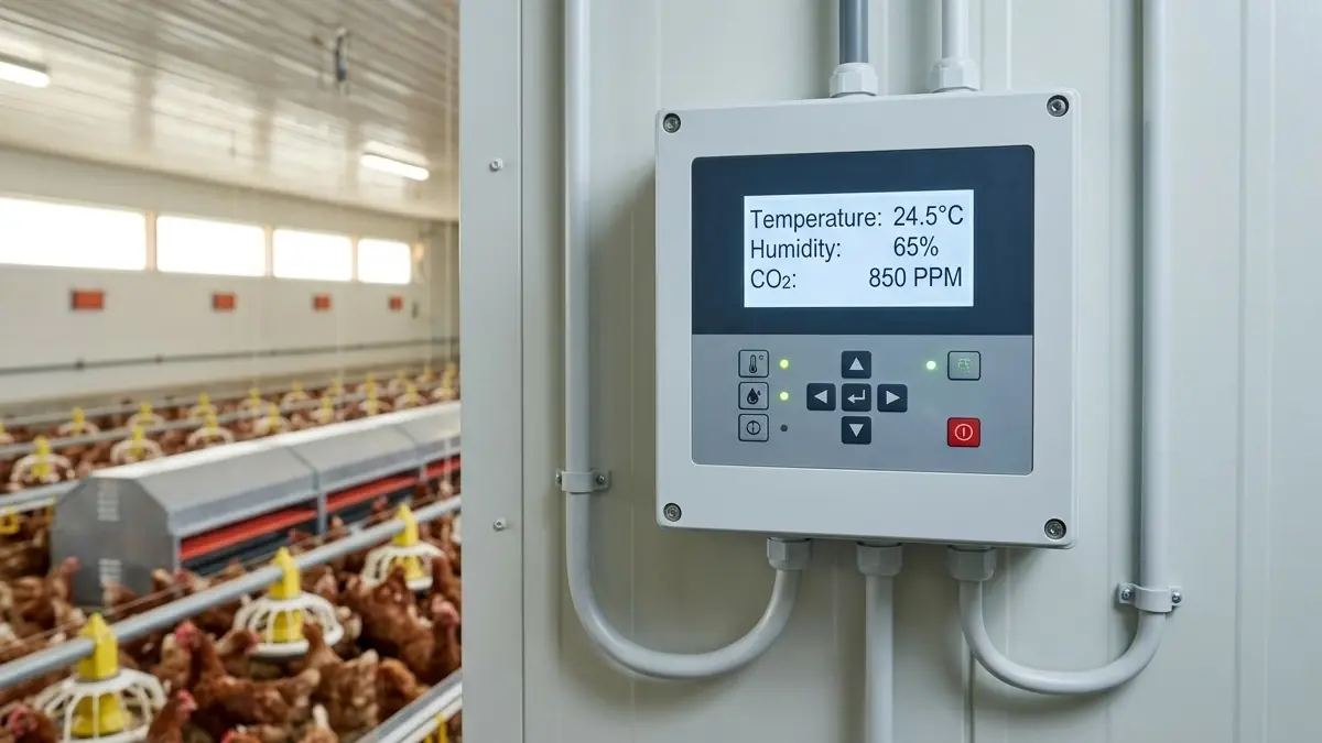 Temperature, humidity and CO2 monitor in a poultry house
