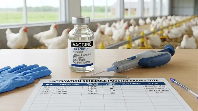 Poultry vaccine vial and vaccination schedule